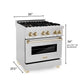 ZLINE Autograph Edition 30" 4.0 cu. ft. Dual Fuel Range with Gas Stove and Electric Oven in DuraSnow Stainless Steel with Accents
