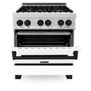ZLINE Autograph Edition 30" 4.0 cu. ft. Dual Fuel Range with Gas Stove and Electric Oven in DuraSnow Stainless Steel with White Matte Door and Accents