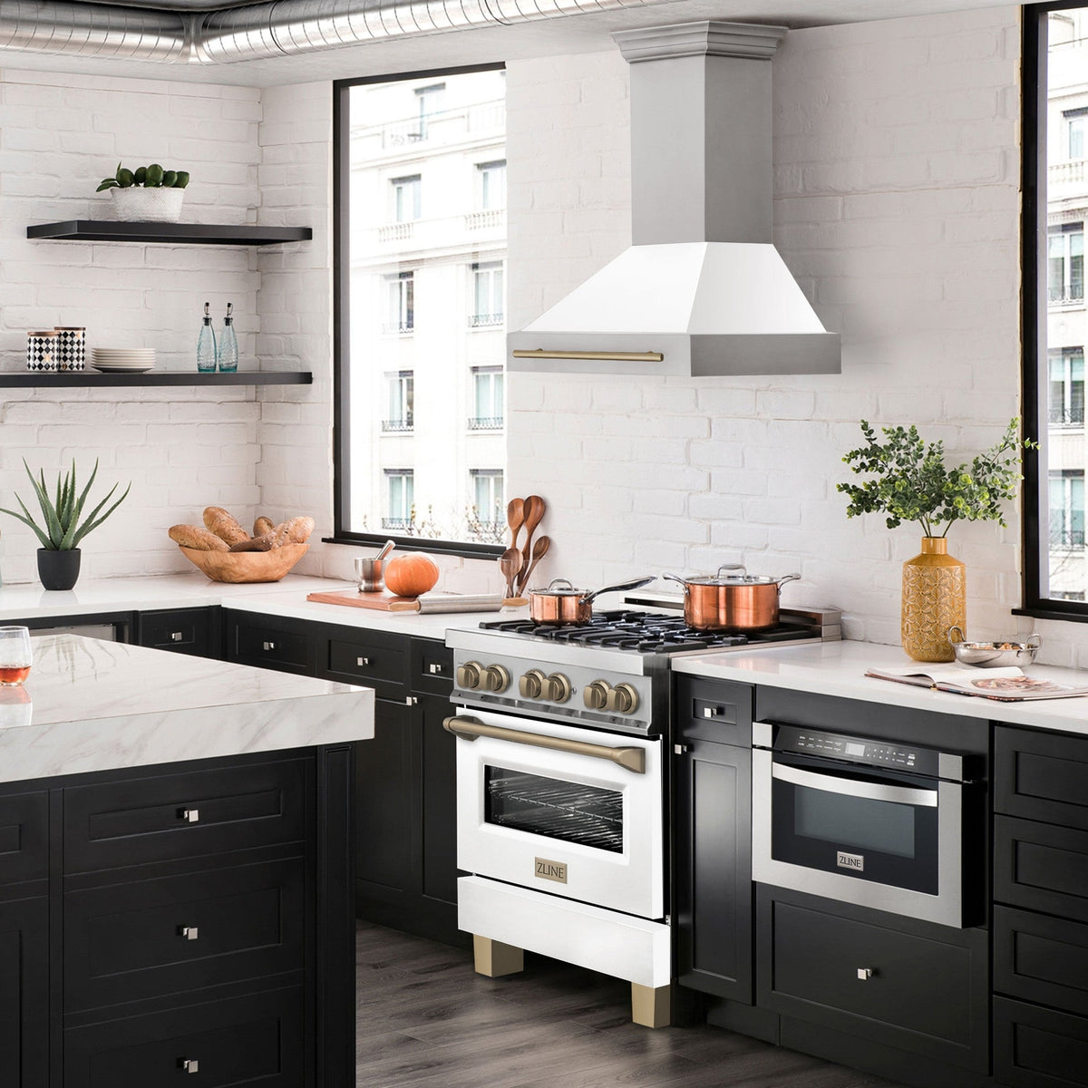 ZLINE Autograph Edition 30" 4.0 cu. ft. Dual Fuel Range with Gas Stove and Electric Oven in Stainless Steel with White Matte Door and Accents