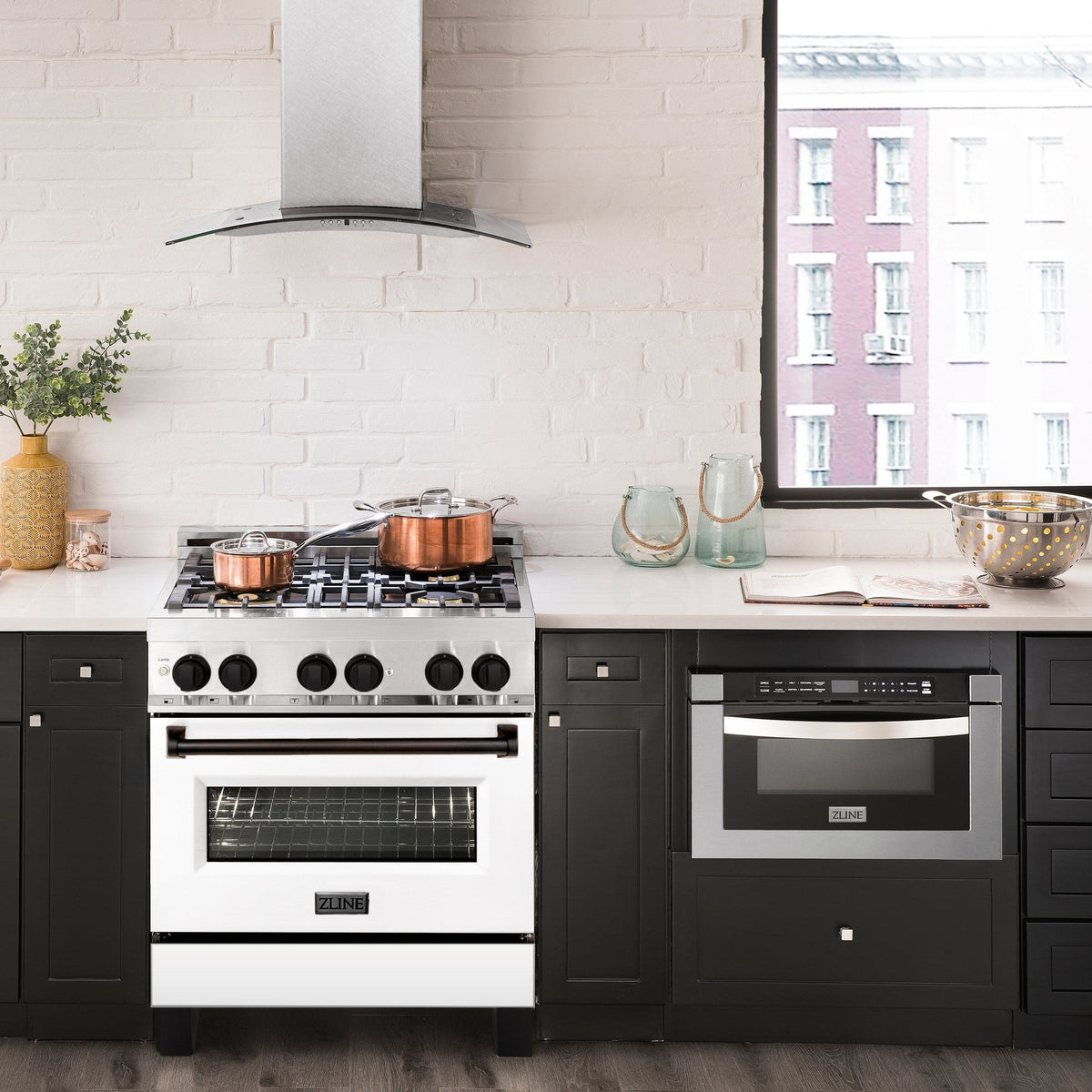 ZLINE Autograph Edition 30" 4.0 cu. ft. Dual Fuel Range with Gas Stove and Electric Oven in Stainless Steel with White Matte Door and Accents