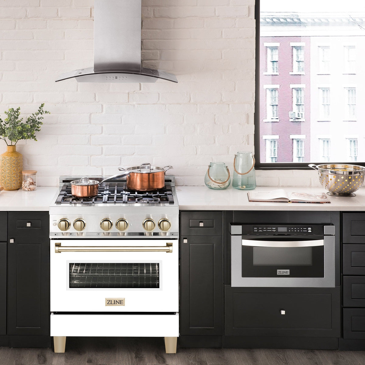 ZLINE Autograph Edition 30" 4.0 cu. ft. Dual Fuel Range with Gas Stove and Electric Oven in Stainless Steel with White Matte Door and Accents