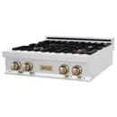 ZLINE Autograph Edition 30" Porcelain Rangetop with 4 Gas Burners in DuraSnow Stainless Steel With Accents