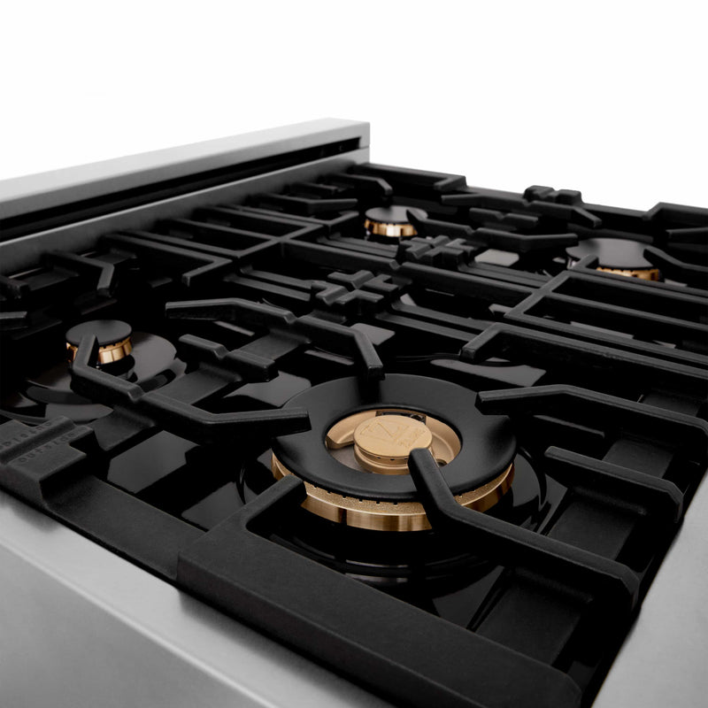 ZLINE Autograph Edition 30-Inch Porcelain Rangetop with 4 Gas Burners in Stainless Steel and Gold Accents (RTZ-30-G)
