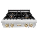 ZLINE Autograph Edition 30" Porcelain Rangetop with 4 Gas Burners in Stainless Steel with Accents