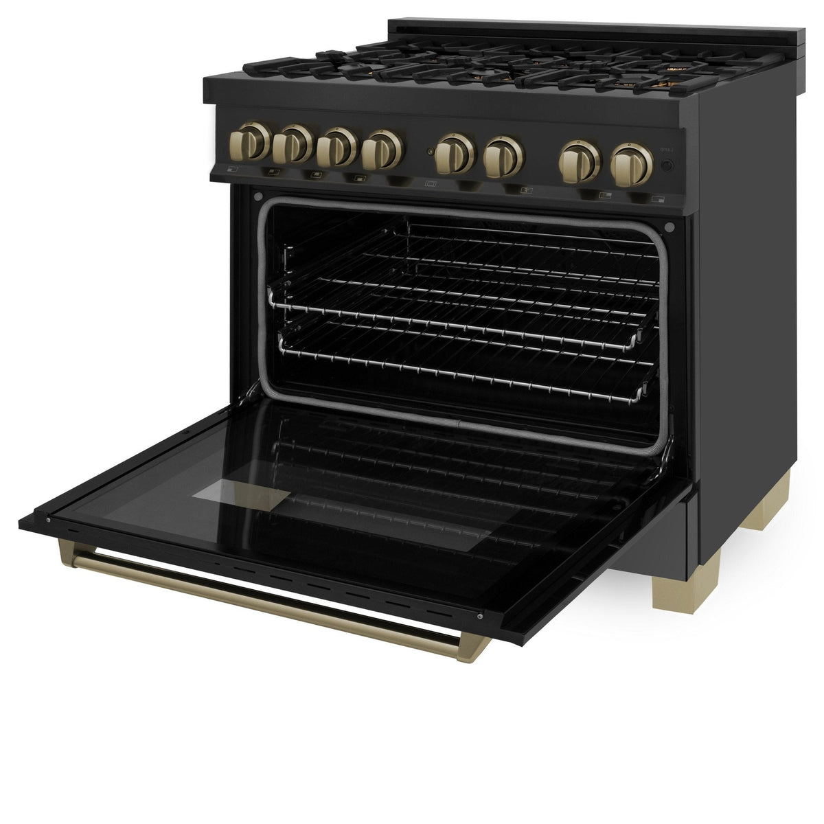 ZLINE Autograph Edition 36" 4.6 cu. ft. Dual Fuel Range with Gas Stove and Electric Oven in Black Stainless Steel with Accents