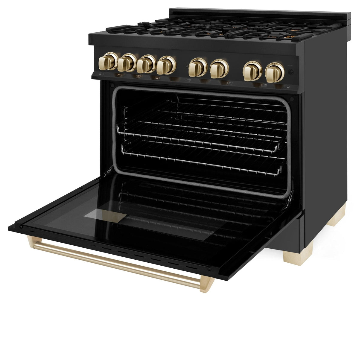 ZLINE Autograph Edition 36" 4.6 cu. ft. Dual Fuel Range with Gas Stove and Electric Oven in Black Stainless Steel with Accents