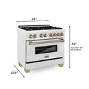 ZLINE Autograph Edition 36" 4.6 cu. ft. Dual Fuel Range with Gas Stove and Electric Oven in DuraSnow Stainless Steel with Accents