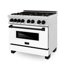 ZLINE Autograph Edition 36" 4.6 cu. ft. Dual Fuel Range with Gas Stove and Electric Oven in DuraSnow Stainless Steel with White Matte Door and Accents