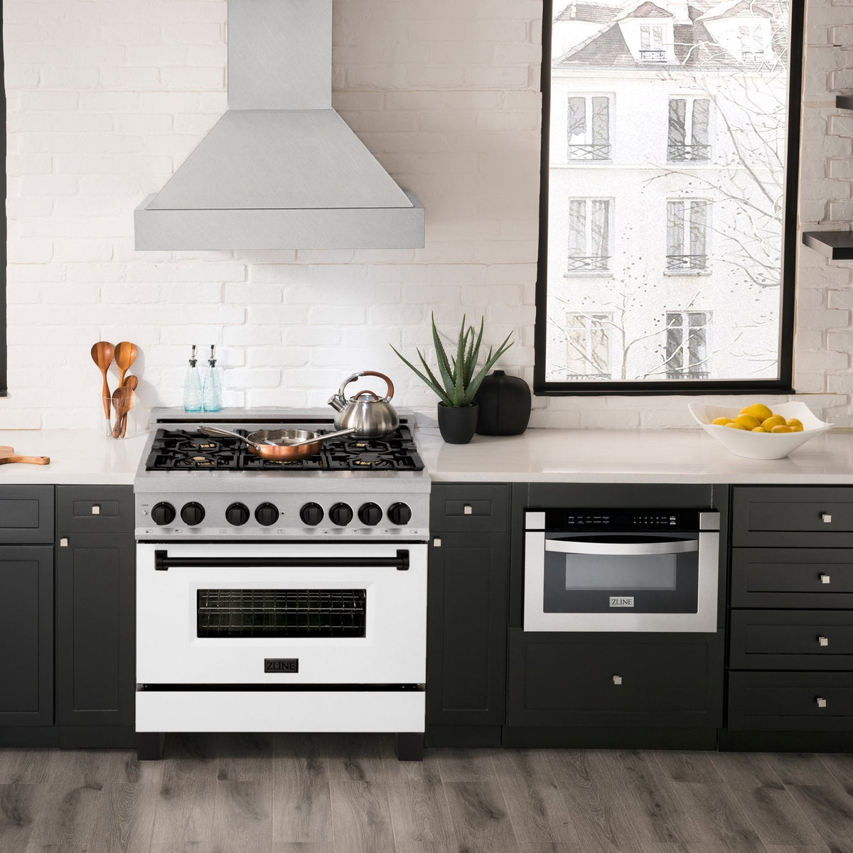 ZLINE Autograph Edition 36" 4.6 cu. ft. Dual Fuel Range with Gas Stove and Electric Oven in DuraSnow Stainless Steel with White Matte Door and Accents