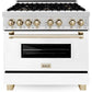 ZLINE Autograph Edition 36" 4.6 cu. ft. Dual Fuel Range with Gas Stove and Electric Oven in DuraSnow Stainless Steel with White Matte Door and Accents - RASZ-WM-36
