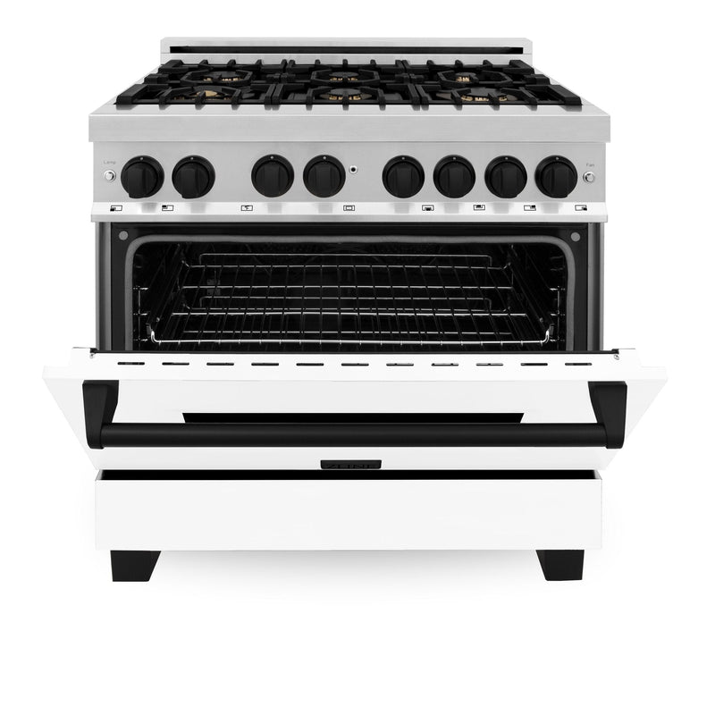 ZLINE Autograph Edition 36" 4.6 cu. ft. Dual Fuel Range with Gas Stove and Electric Oven in Stainless Steel with White Matte Door and Accents