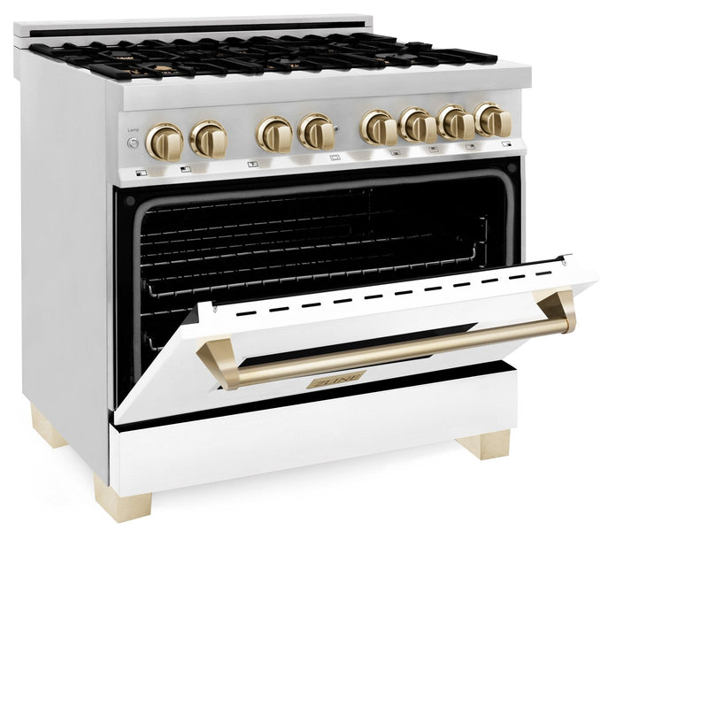 ZLINE Autograph Edition 36" 4.6 cu. ft. Dual Fuel Range with Gas Stove and Electric Oven in Stainless Steel with White Matte Door and Accents