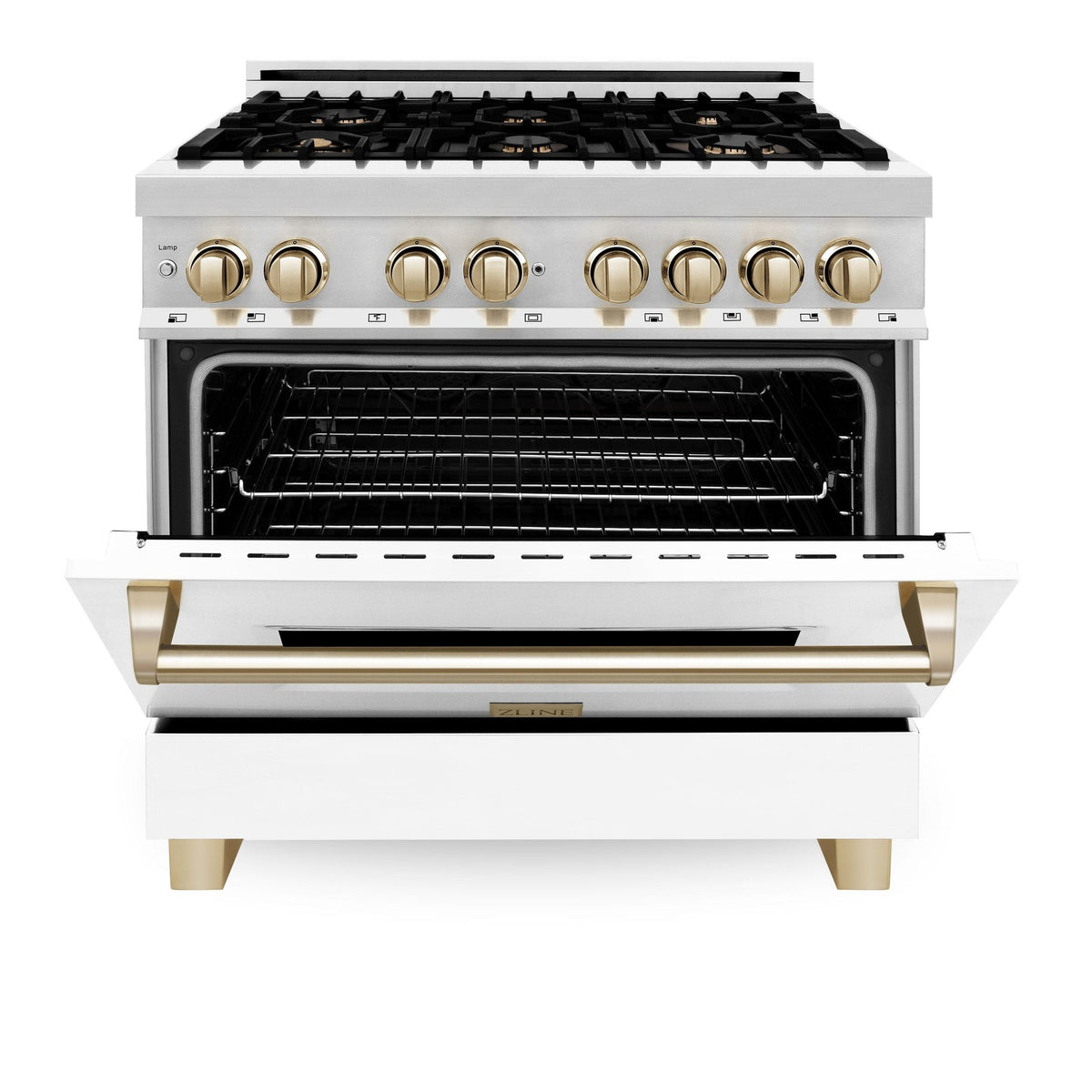 ZLINE Autograph Edition 36" 4.6 cu. ft. Dual Fuel Range with Gas Stove and Electric Oven in Stainless Steel with White Matte Door and Accents