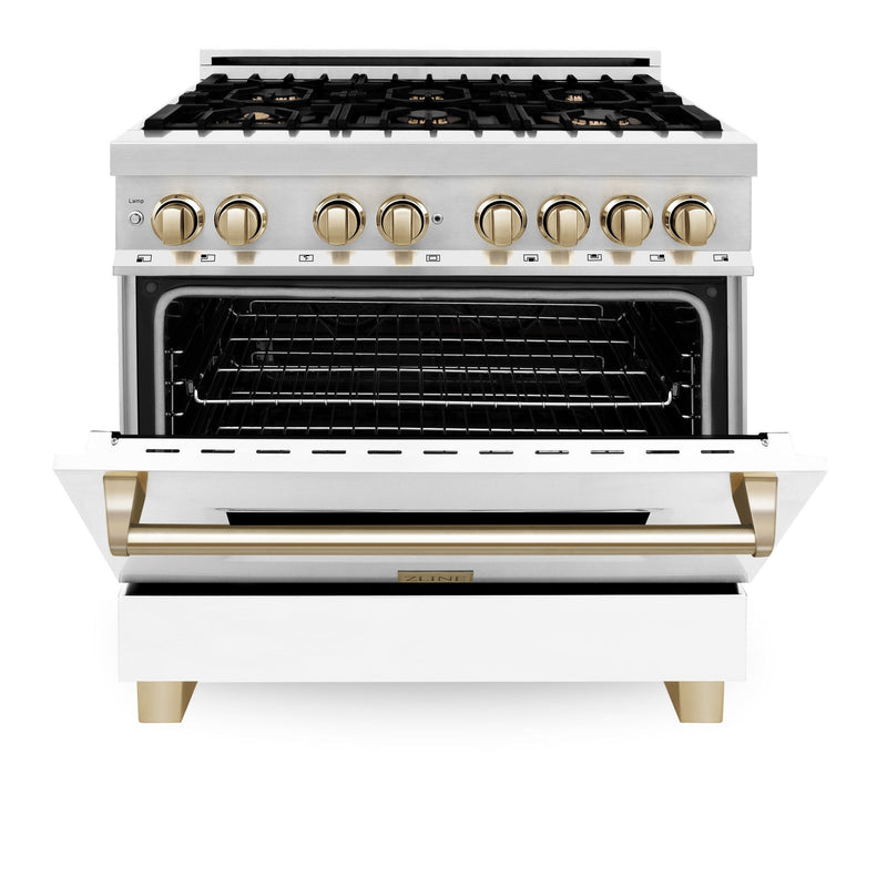 ZLINE Autograph Edition 36" 4.6 cu. ft. Dual Fuel Range with Gas Stove and Electric Oven in Stainless Steel with White Matte Door and Accents