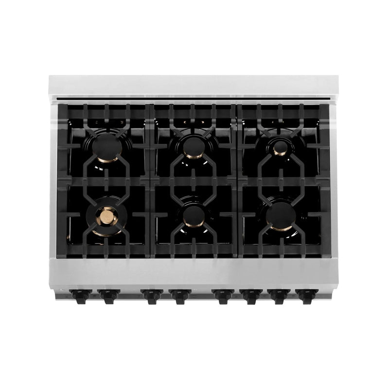 ZLINE Autograph Edition 2-Piece Appliance Package - 36-Inch Dual Fuel Range & Wall Mounted Range Hood in Stainless Steel with Matte Black Trim (2AKP-RARH36-MB)