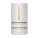 ZLINE Autograph Edition 36-Inch 22.5 cu. ft 4-Door French Door Refrigerator with Ice Maker in Stainless Steel with Polished Gold Square Handles RFMZ-36-FG