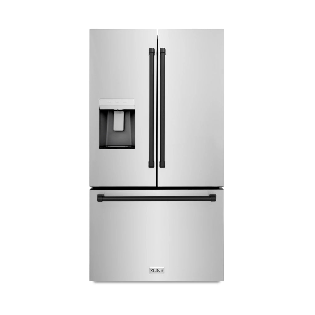 ZLINE Autograph Edition 36-Inch 28.9 cu. ft. Standard-Depth French Door External Water Dispenser Refrigerator with Dual Ice Maker in Fingerprint Resistant Stainless Steel and Matte Black Handles RSMZ-W-36-MB