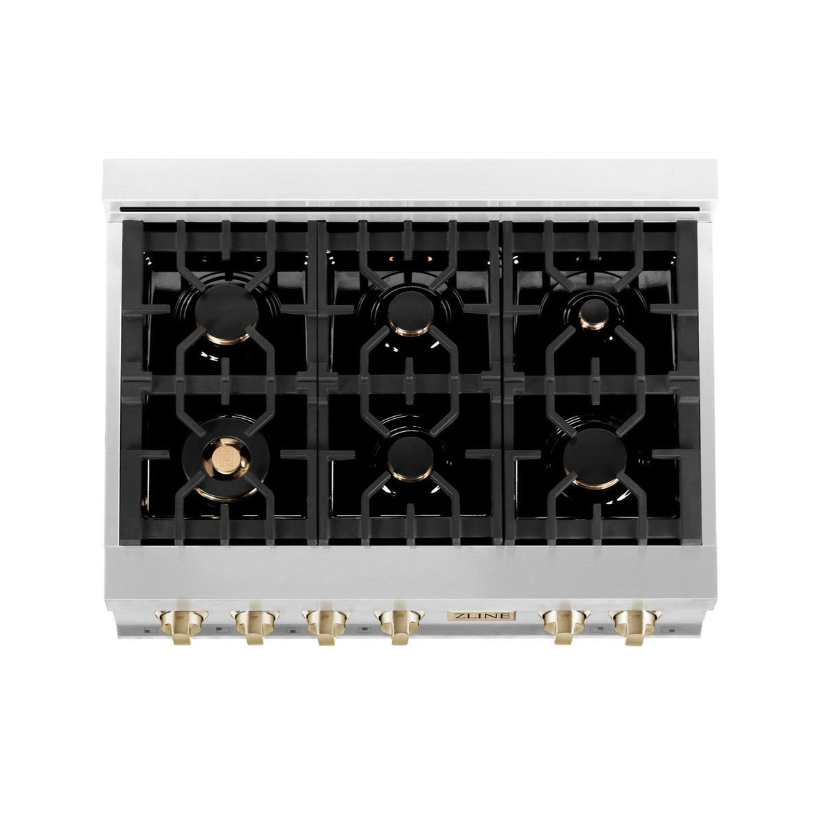 ZLINE Autograph Edition 36" Porcelain Rangetop with 6 Gas Burners in Stainless Steel with Accents