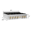 ZLINE Autograph Edition 36" Porcelain Rangetop with 6 Gas Burners in Stainless Steel with Accents
