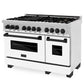 ZLINE Autograph Edition 48" 6.0 cu. ft. Dual Fuel Range with Gas Stove and Electric Oven in DuraSnow Stainless Steel with White Matte Door with Accents