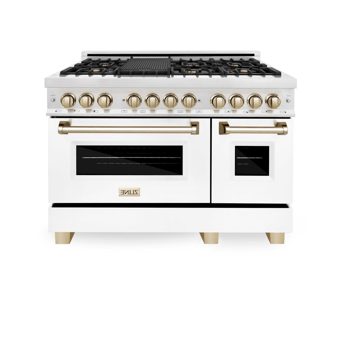 ZLINE Autograph Edition 48" 6.0 cu. ft. Dual Fuel Range with Gas Stove and Electric Oven in DuraSnow Stainless Steel with White Matte Door with Accents