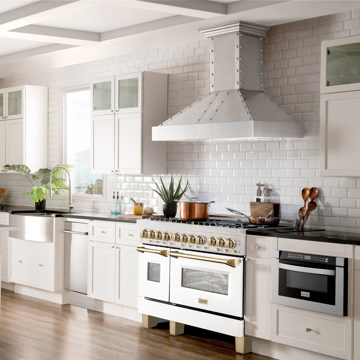 ZLINE Autograph Edition 48" 6.0 cu. ft. Dual Fuel Range with Gas Stove and Electric Oven in DuraSnow Stainless Steel with White Matte Door with Accents