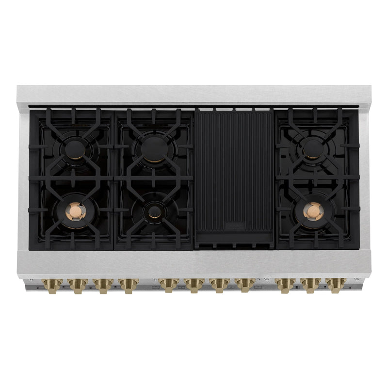 ZLINE Autograph Edition 48-Inch Gas Range with Gas Stove and Gas Oven in DuraSnow® Stainless Steel with Champagne Bronze Accents (RGSZ-SN-48-CB)