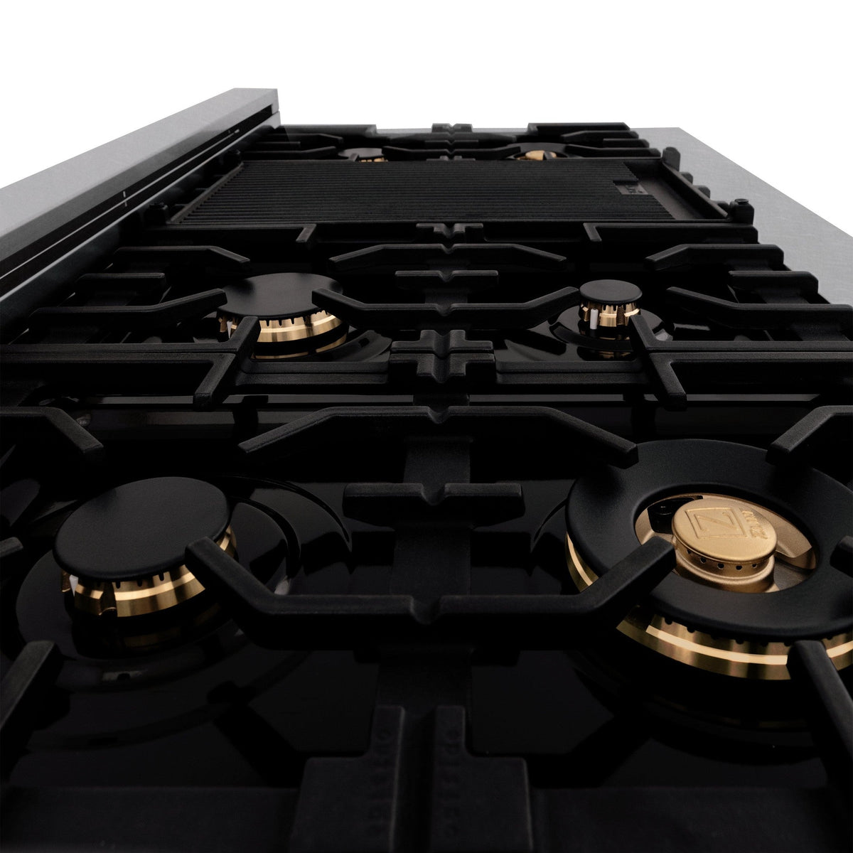 ZLINE Autograph Edition 48" Porcelain Rangetop with 7 Gas Burners in Dura Snow Stainless Steel With Accents