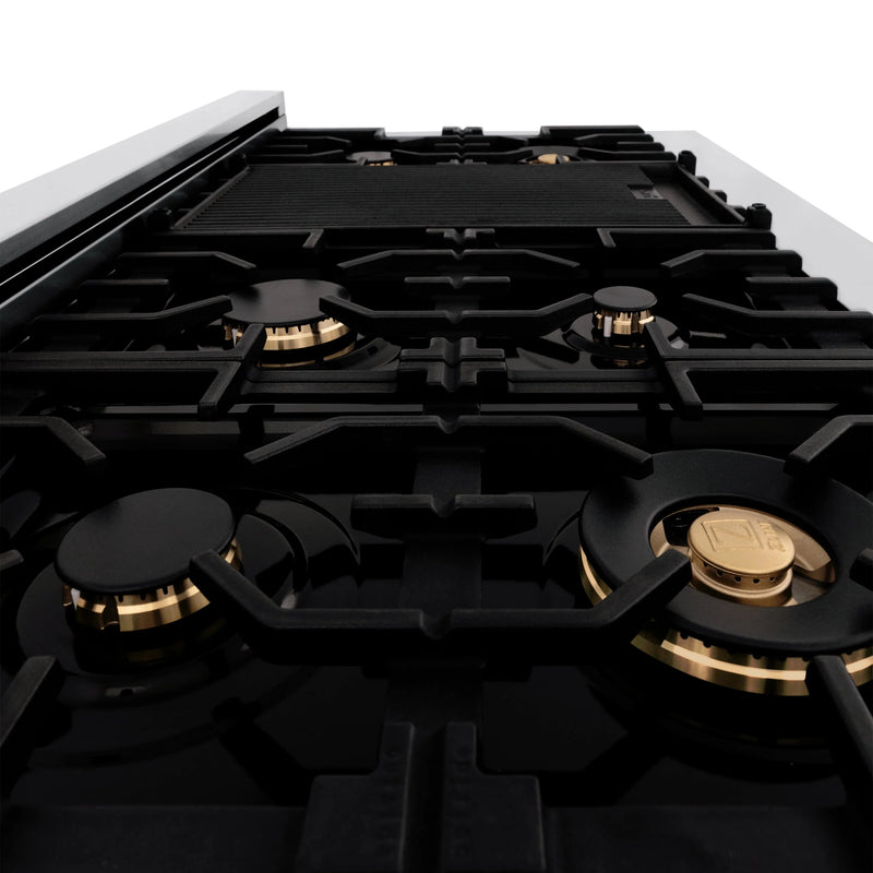 ZLINE Autograph Edition 48-Inch Porcelain Rangetop with 7 Gas Burners in Stainless Steel and Champagne Bronze Accents (RTZ-48-CB)