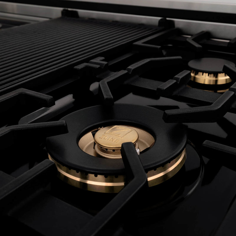 ZLINE Autograph Edition 48-Inch Porcelain Rangetop with 7 Gas Burners in Stainless Steel and Gold Accents (RTZ-48-G)