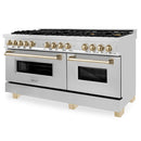 ZLINE Autograph Edition 60" 7.4 cu. ft. Dual Fuel Range with Gas Stove and Electric Oven in Stainless Steel with Accents - RAZ-60
