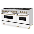 ZLINE Autograph Edition 60" 7.4 cu. ft. Dual Fuel Range with Gas Stove and Electric Oven in Stainless Steel with White Matte Door and Accents - RAZ-WM-60