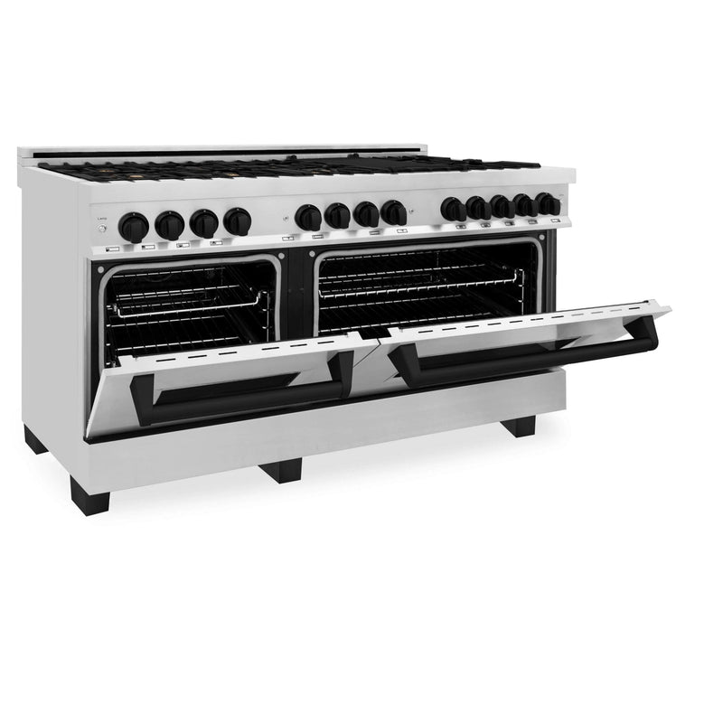 ZLINE Autograph Edition 60-Inch 7.4 cu. ft. Dual Fuel Range with Gas Stove and Electric Oven in Stainless Steel with Matte Black Accents (RAZ-60-MB)