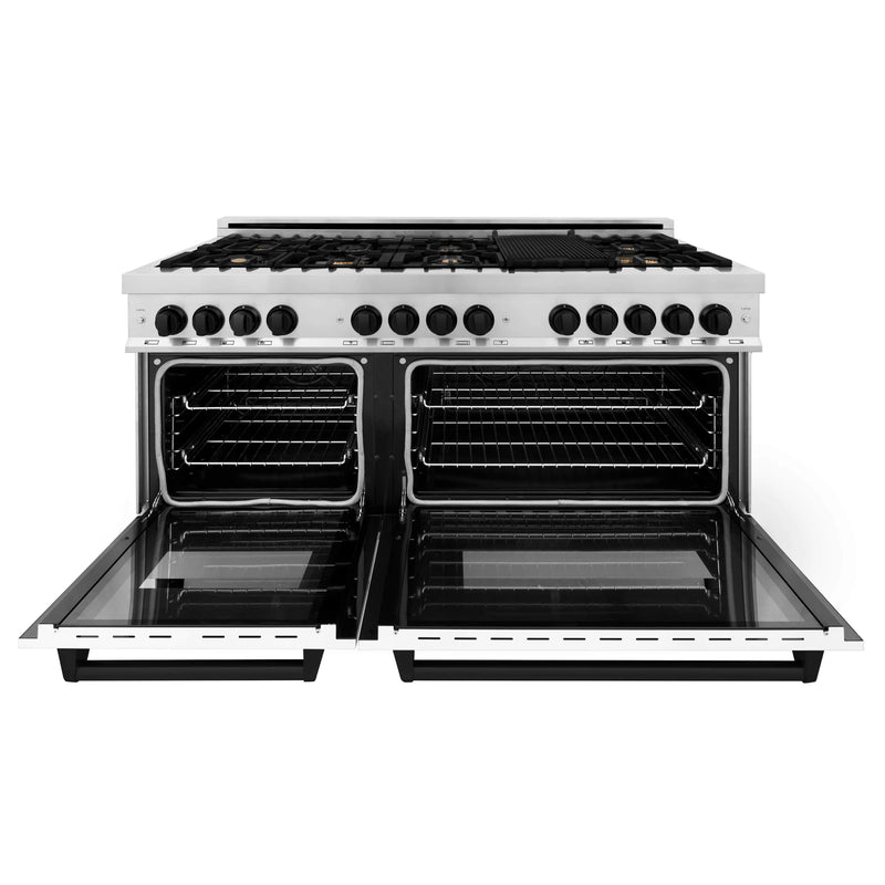 ZLINE Autograph Edition 60-Inch Dual Fuel Range, Gas Stove & Electric Oven in Stainless Steel, White Matte Door and Matte Black Accents (RAZ-WM-60-MB)