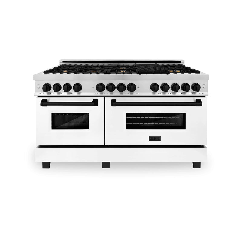 ZLINE Autograph Edition 60-Inch Dual Fuel Range, Gas Stove & Electric Oven in Stainless Steel, White Matte Door and Matte Black Accents (RAZ-WM-60-MB)