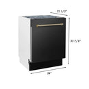 ZLINE Autograph Series 24 inch Tall Dishwasher in Black Stainless Steel with Champagne Bronze Handle, DWVZ-BS-24-CB