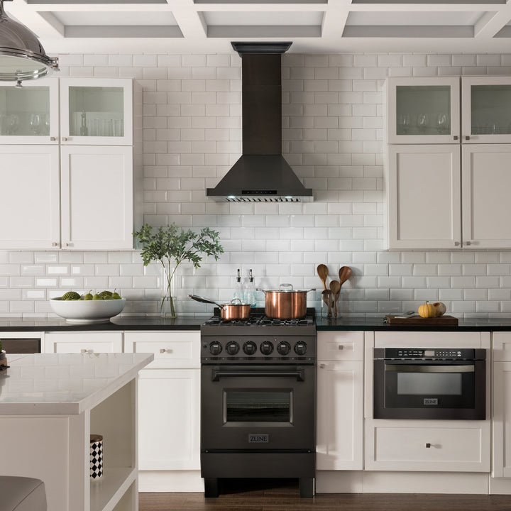 ZLINE Convertible Vent Wall Mount Range Hood in Black Stainless Steel with Crown Molding BSKBNCRN