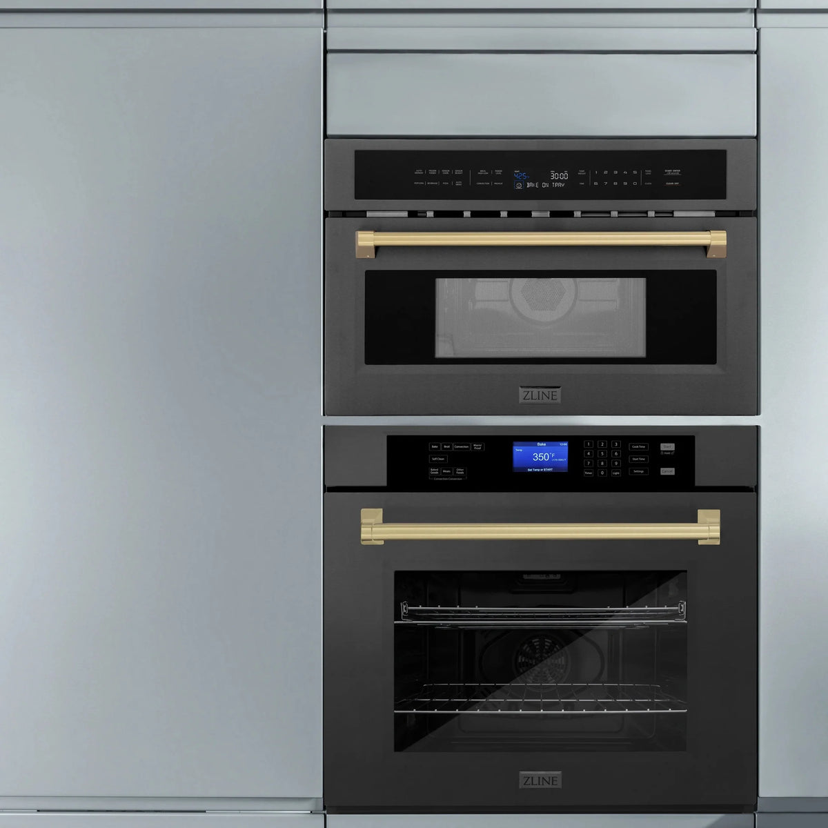 ZLINE Autograph Edition 30” 1.6 cu ft. Built-in Convection Microwave Oven in Black Stainless Steel with Accents MWOZ-30-BS