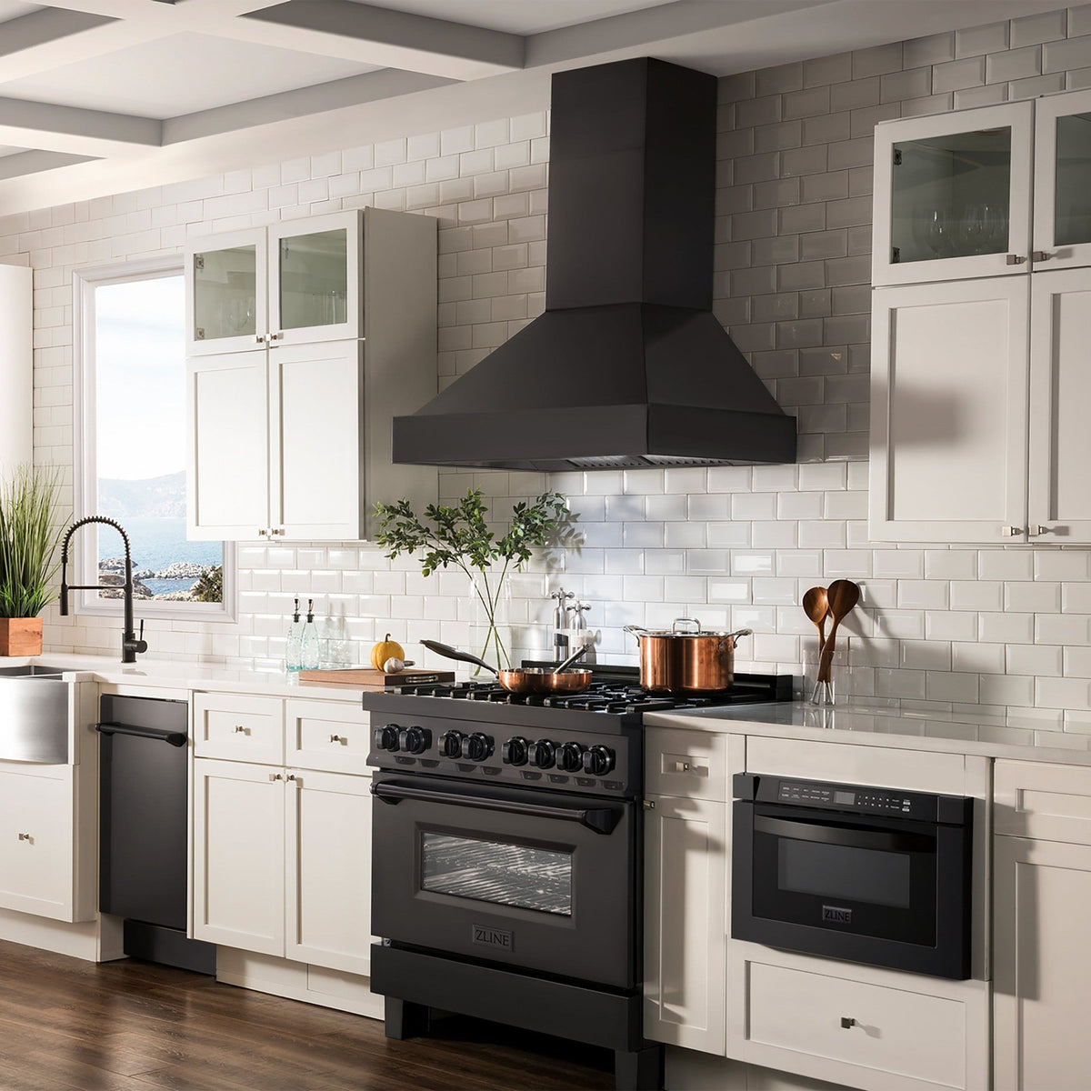 ZLINE Ducted Vent Black Stainless Steel Wall Mount Range Hood BS655N