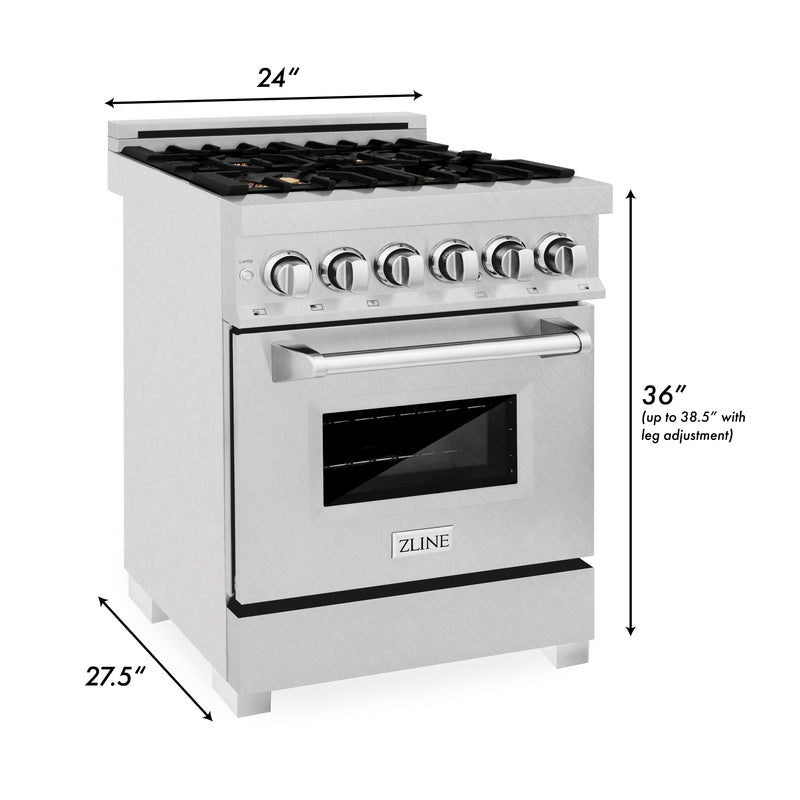 ZLINE 24-Inch Dual Fuel Range with 2.8 cu. ft. Electric Oven and Gas Cooktop with Brass Burners and Griddle in DuraSnow Fingerprint Resistant Stainless (RAS-SN-BR-GR-24)