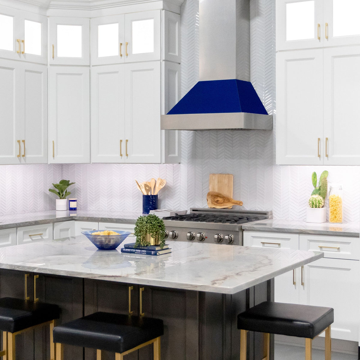 ZLINE DuraSnow Stainless Steel Range Hood with Blue Gloss Shell