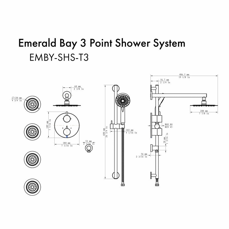 ZLINE Emerald Bay Thermostatic Shower System with Body Jets in Brushed Nickel (EMBY-SHS-T3-BN)