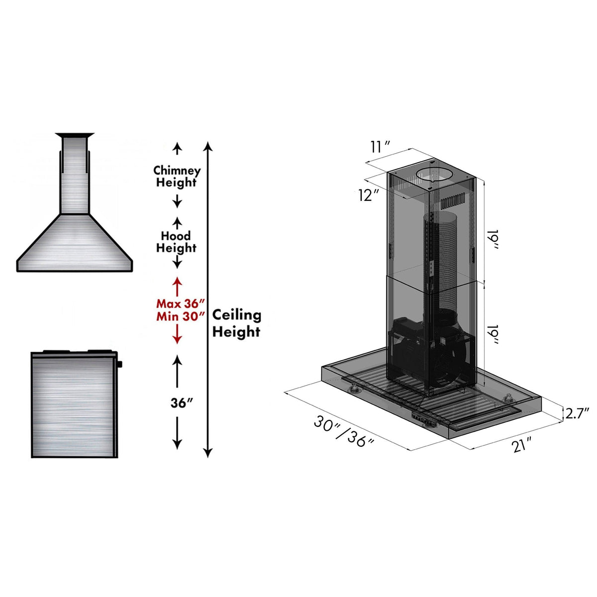 ZLINE Island Mount Range Hood in Black Stainless Steel