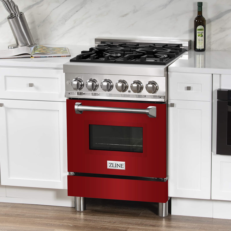 ZLINE 24-Inch 2.8 cu. ft. Dual Fuel Range with Gas Stove and Electric Oven in Stainless Steel and Red Gloss Door (RA-RG-24)