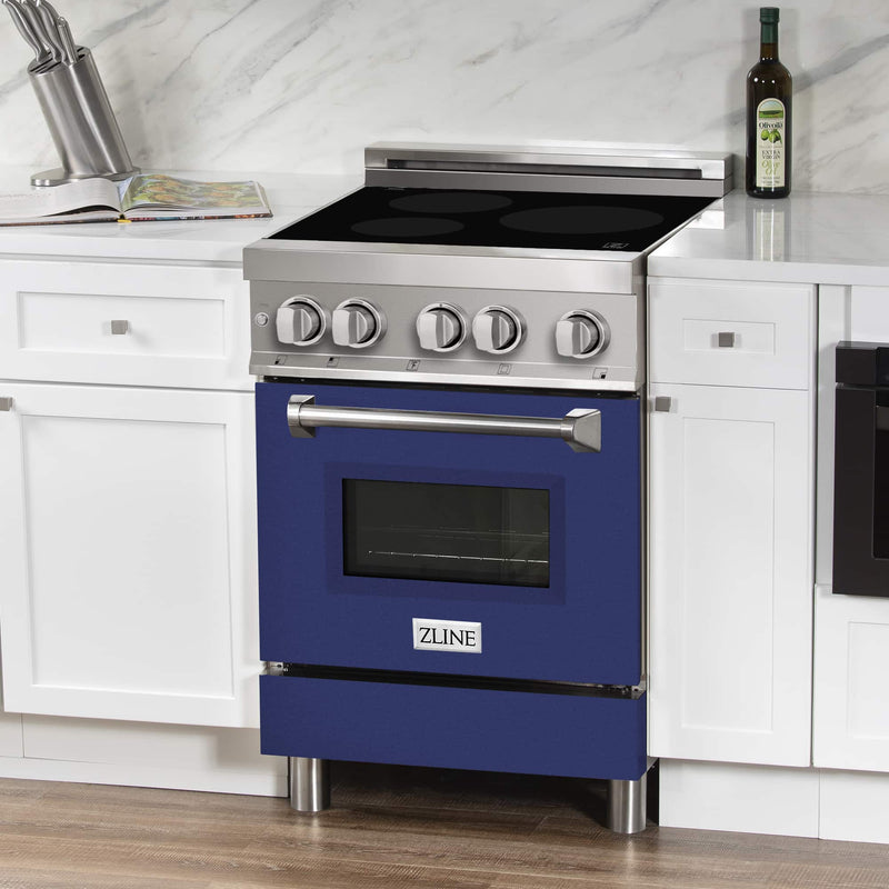 ZLINE 24-Inch 2.8 cu. ft. Induction Range with a 3 Element Stove and Electric Oven in Stainless Steel with Blue Gloss Door (RAIND-BG-24)