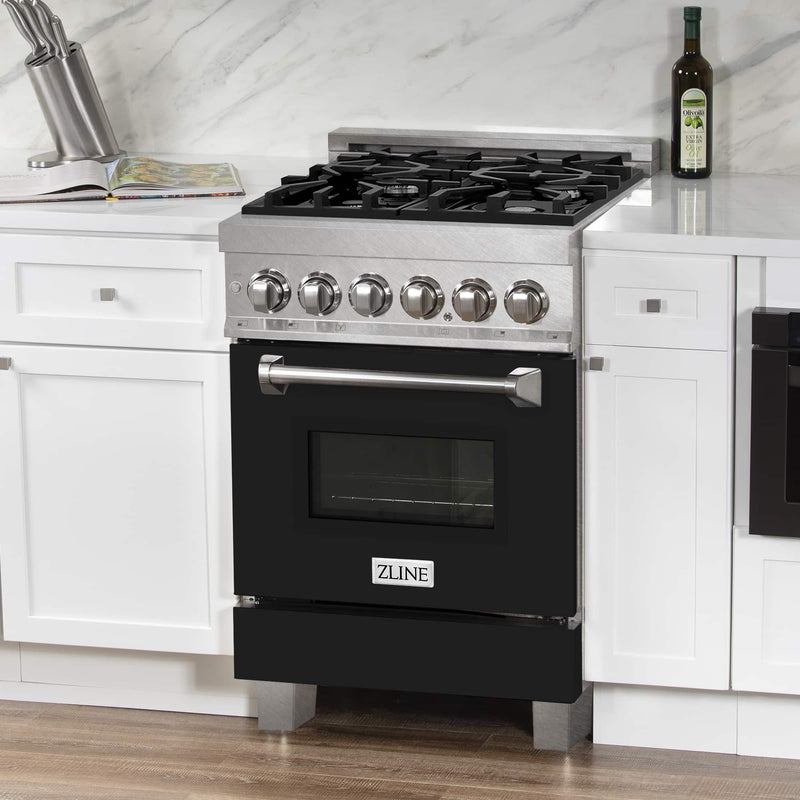 ZLINE 24-Inch 2.8 cu. ft. Dual Fuel Range with Gas Stove and Electric Oven in DuraSnow Stainless Steel and Black Matte Door (RAS-BLM-24)