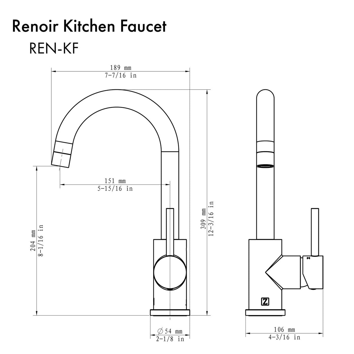 ZLINE Renoir Kitchen Faucet with Color Options
