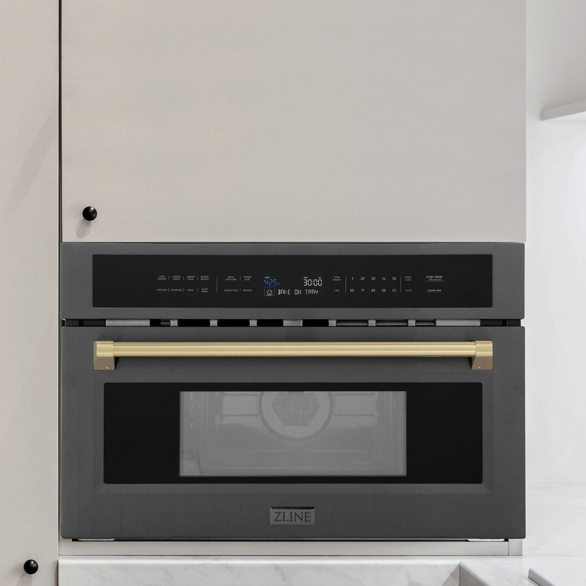 ZLINE Autograph Edition 30” 1.6 cu ft. Built-in Convection Microwave Oven in Black Stainless Steel with Accents MWOZ-30-BS
