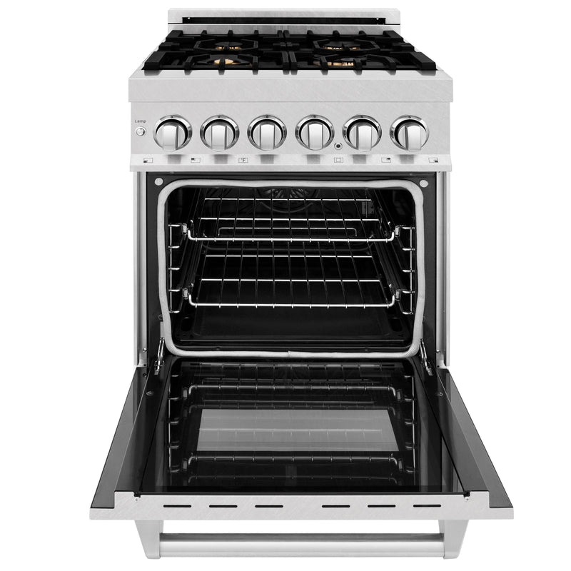 ZLINE 24-Inch Dual Fuel Range with 2.8 cu. ft. Electric Oven and Gas Cooktop with Brass Burners and Griddle in DuraSnow Fingerprint Resistant Stainless (RAS-SN-BR-GR-24)