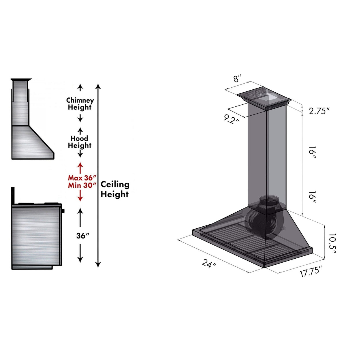 ZLINE Wall Mount Range Hood in Stainless Steel with Built-in CrownSound Bluetooth Speakers - KBCRN-BT